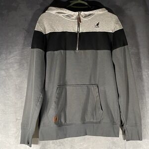 Kangol Hoodie Mens M Gray Black White Colorblock 1/4 Pullover Streetwear
